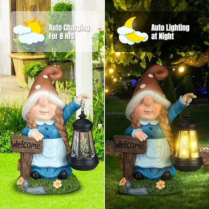 Solar Large Gnome Garden Statue with Welcome Sign Outdoor Decor with LED Lantern Funy for Porch Yard Patio Lawn Ornament Christmas Housewarming Gardening Gift by GreenHaven Gardens