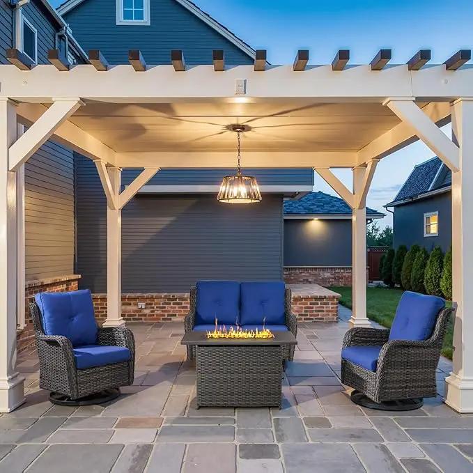 4 Piece Patio Furniture Set with Fire Pit Table - 41inch 50000 BTU Propane Fire Pit Table with High Back Loveseat Glider Chair and 2 Swivel Rocker Chair for Casual Gathering by GreenHaven Gardens
