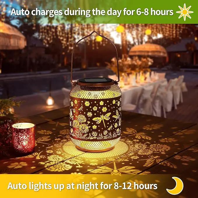 2 Pack Solar Lanterns Outdoor Waterproof Dragonfly Garden Decor Birthday Gifts for Women Mom Grandma Hanging Solar Lights Metal Decoration Outside for Yard, Patio, Backyard, Porch,Pathway by GreenHaven Gardens