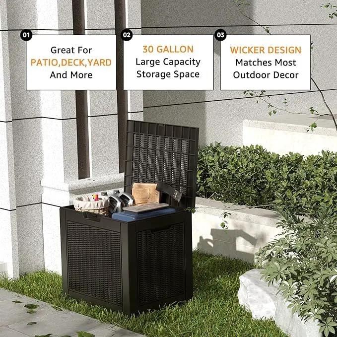 DRATO 31 Gallon Deck Box, Outdoor Storage Box for Patio Cushion, Sports Equipment, Garden Tools, Waterproof Resin Storage Box (Black) by GreenHaven Gardens