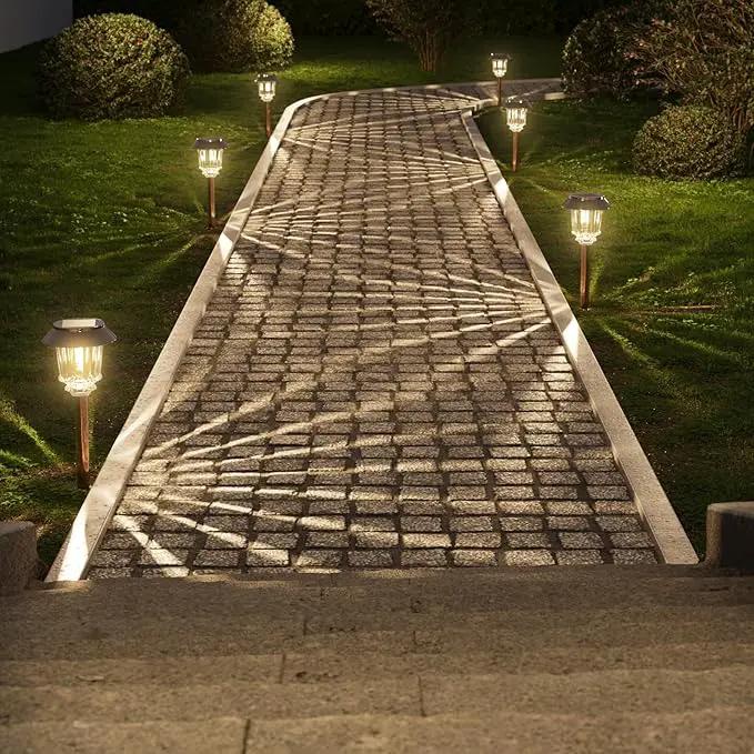 XMCOSY+ Solar Lights Outside Waterproof - 4 Pack Auto On/Off 10-40 LM Dimmable Outdoor Solar Lights for Yard Garden Pathway Driveway Walkway (Warm White) by GreenHaven Gardens