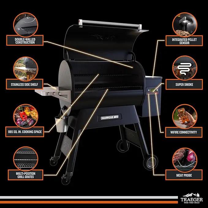 Traeger Ironwood 885 Wood Pellet Grill and Smoker, WiFi Pellet Smoker Grill with Super Smoke Mode, D2 Controller, Large 885 sq. in. Cooking Area, Outdoor BBQ Electric Pellet Smoker, TFB89BLFC by GreenHaven Gardens