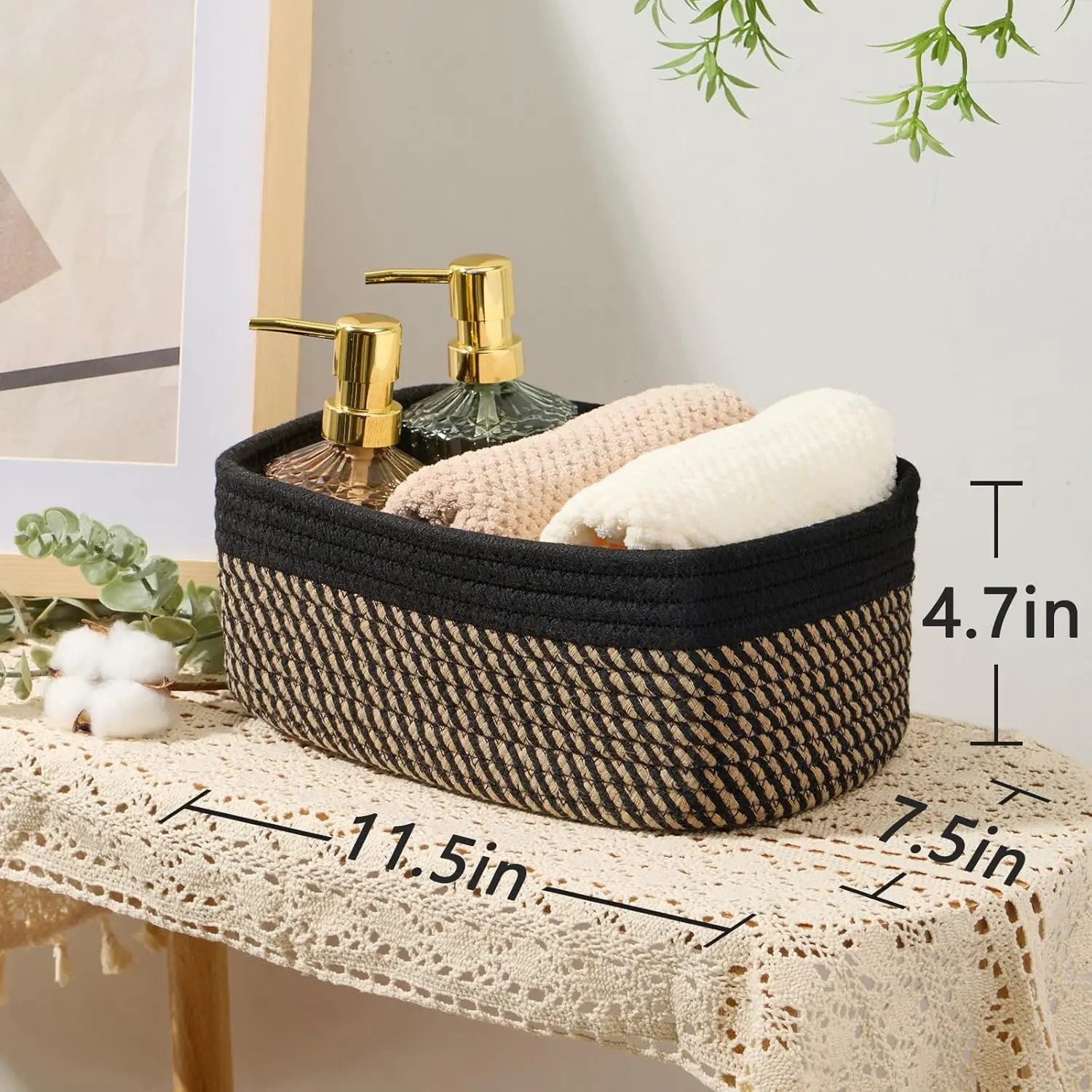 Small Storage Baskets for Organizing | Closet Organizer Bins | Shelf Toy Basket | Woven Rope Baskets | Cube Decorative Box | Shallow Basket | 11.5x7.5x4.7” | 4 Packs Black Brown by GreenHaven Gardens