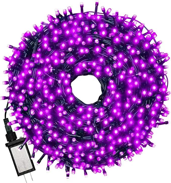Christmas Light 1000 LEDs 336ft Green Cable Wire Fairy String Tree Twinkle Lights IP44 Waterproof 12 Modes for Christmas Party, Halloween, Outdoor, Garden, Wedding, Home Decoration (Purple) by GreenHaven Gardens