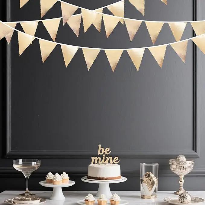 Champagne Gold Party Decoration Metallic Fabric Triangle Pennant Banner Flag Bunting Garland for Birthday Engagement Bridal Shower Wedding Anniversary Graduation Bachelorette Party Decoration Supplies by GreenHaven Gardens