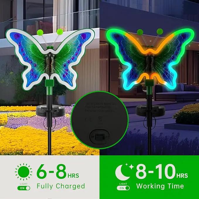 Butterfly Solar Garden Lights, Solar Butterfly Outdoor Lights, Garden Solar Decor for Outside,Solar Neon Lights,Yard Decorations Outdoor (Green,2pack) by GreenHaven Gardens