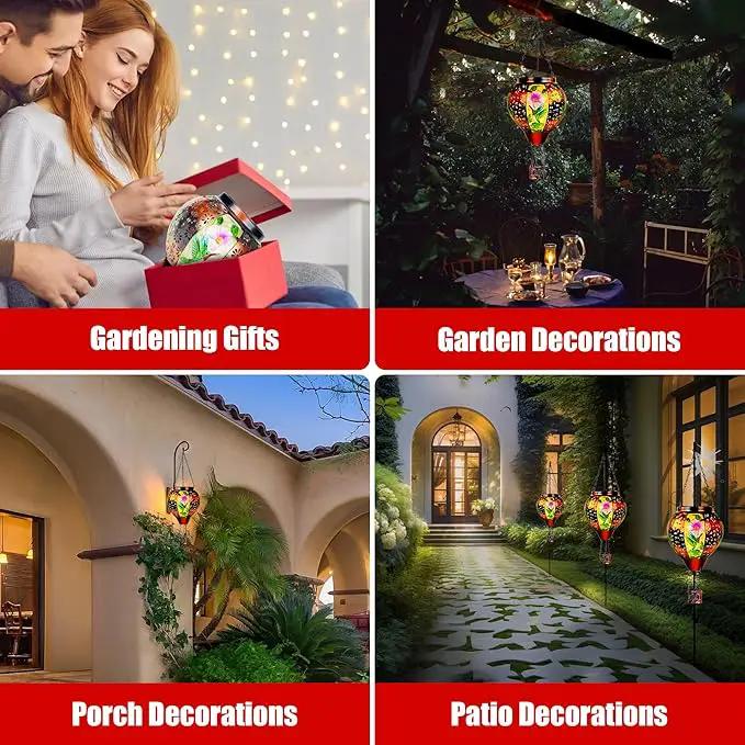 2 Pcs Hummingbird Solar Hot Air Balloon Lantern with Flame, Hot Air Balloon Decorations for Yard Porch Decor, Glass Large Hanging Outdoor Decor, Solar Lantern Waterproof, Hummingbird Gardening Gifts by GreenHaven Gardens