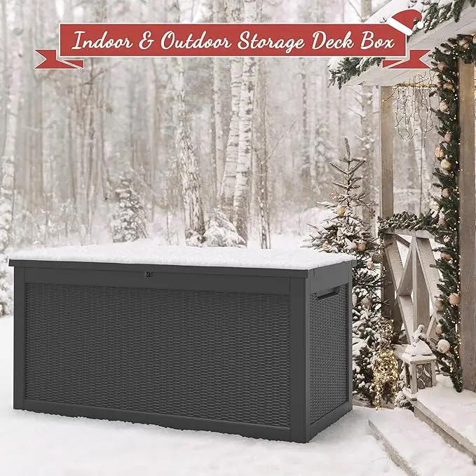 NUNU LAB 260 Gallon Outdoor Storage Box,Resin Large Sturdy Deck Box, Backyard Outside Storage Box Waterproof with Double Wall Panels,Package Delivery Garden Outdoor Hose Bin by GreenHaven Gardens