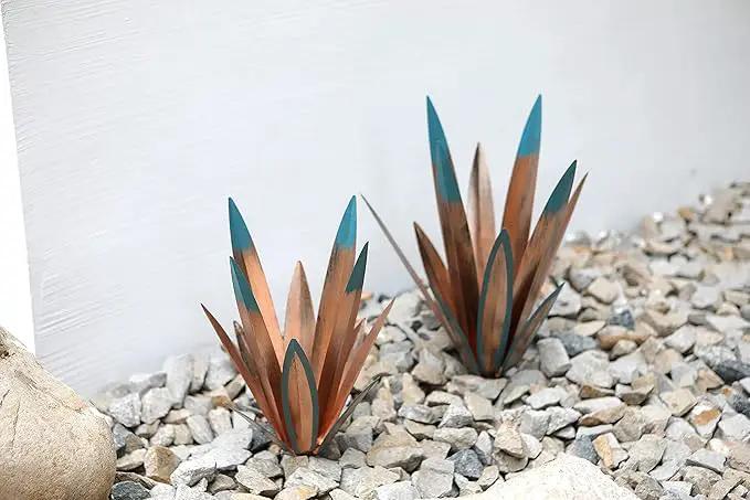Large Tequila Rustic Sculpture, Rustic Metal Agave Plants for Outdoor Patio Yard, Home Decor Hand Painted Metal Agave Garden Yard Statue, Outdoor Lawn Ornaments (2 Big 1 Small) by GreenHaven Gardens