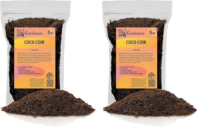 Premium Organic Coconut Coir Mix for Home Gardening - 10 Quart - All Natural Soil Amendment - PH Balanced and Double Washed Coco Coir by Gardenera (2 Bags of 5 Quart) by GreenHaven Gardens