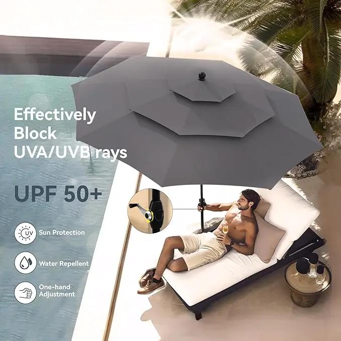 PHI VILLA 10ft Outdoor Patio Umbrellas for Outside, 3 Tier Vented Market Table Umbrella Windproof for Backyard, Deck, Garden, 1.5" Pole, Grey（No Base） by GreenHaven Gardens