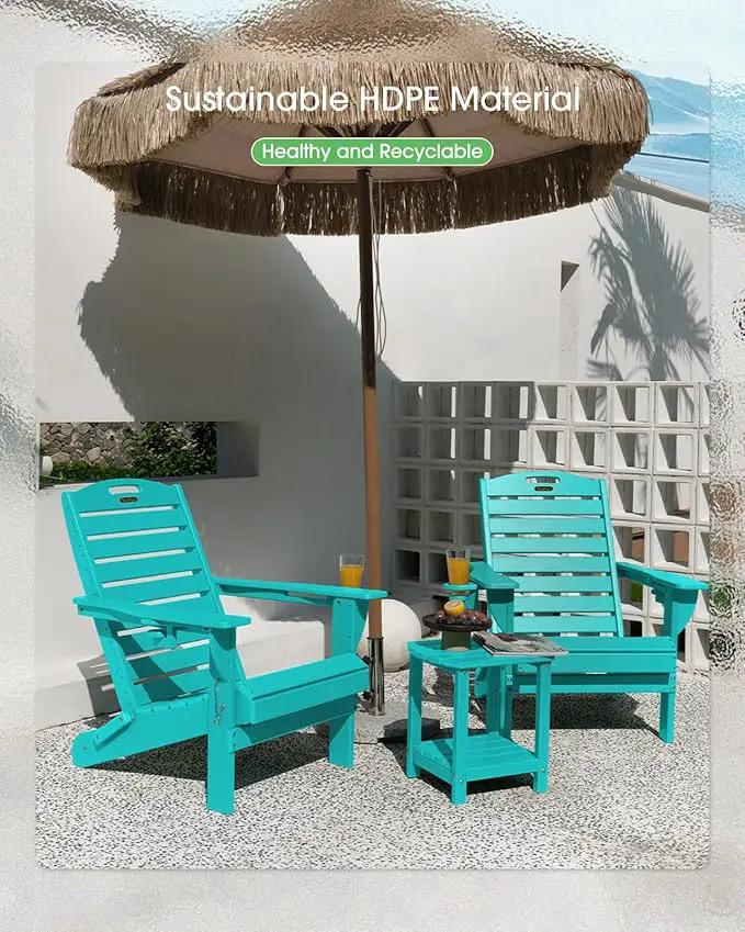 Adirondack Chairs Set of 2, Outdoor Fire Pit Chairs, HDPE All-Weather Adirondack Chairs with Cup Holder, Lawn Chair for Deck, Patio, Garden (Lakeblue) by GreenHaven Gardens