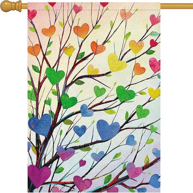 Louise Maelys Rainbow Tree Garden Flag Pride Month Love Heart 28x40 Inch Double Sided Welcome Large Burlap Gay Pride Lesbian LGBTQ Yard Outdoor Sign Outside Home House Decor by GreenHaven Gardens