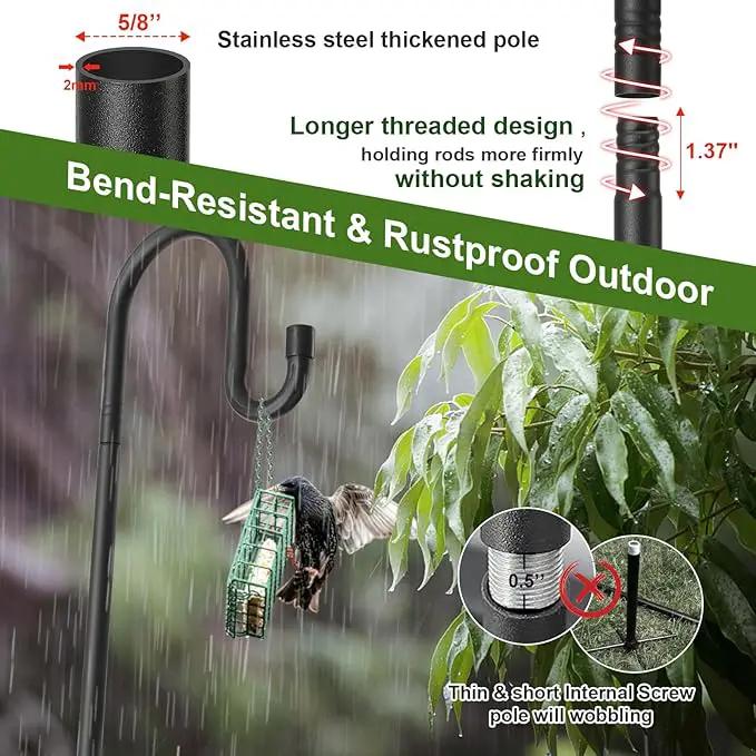 Bird Feeder Pole with Shepherds Hook - Heavy Duty Hummingbird Feeder Stand with 5 Prong,78" Adjustable Rustproof Garden Hooks Outdoor for Hanging Birdfeeder,Wind Chimes,Lanterns,Solar Lights,Black by GreenHaven Gardens