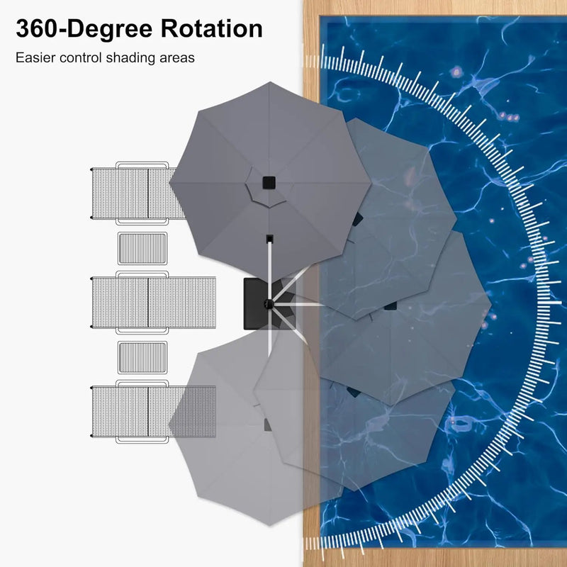 PURPLE LEAF 10ft Patio Umbrella With Base Solar powered LED Cantilever Umbrella with LED lights Windproof Outdoor Offset Umbrella for Garden Deck Pool Patio, Grey by GreenHaven Gardens