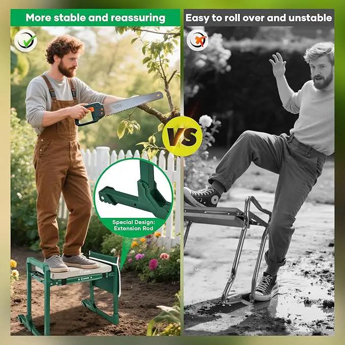 Saker Garden Kneeler and Seat Foldable Gardening Stool with Extendable Legs & Thickened Pad, Tool/Storage Bag, Heavy Duty Support for Elderly, Gardening, Outdoor Use by GreenHaven Gardens