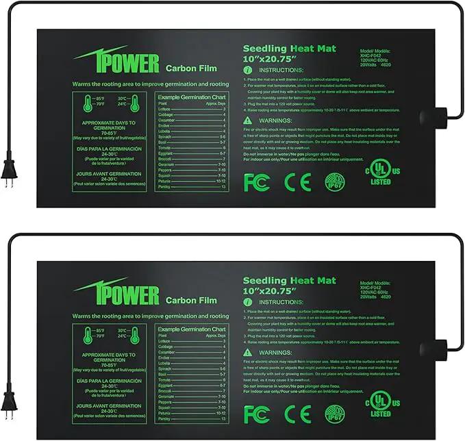 iPower 2 Pack 10" x 20.75" Seeding Heat Mat Upgraded Carbon Film Indoor Warm Hydroponic Plant Germination Starting Pad Durable Waterproof by GreenHaven Gardens