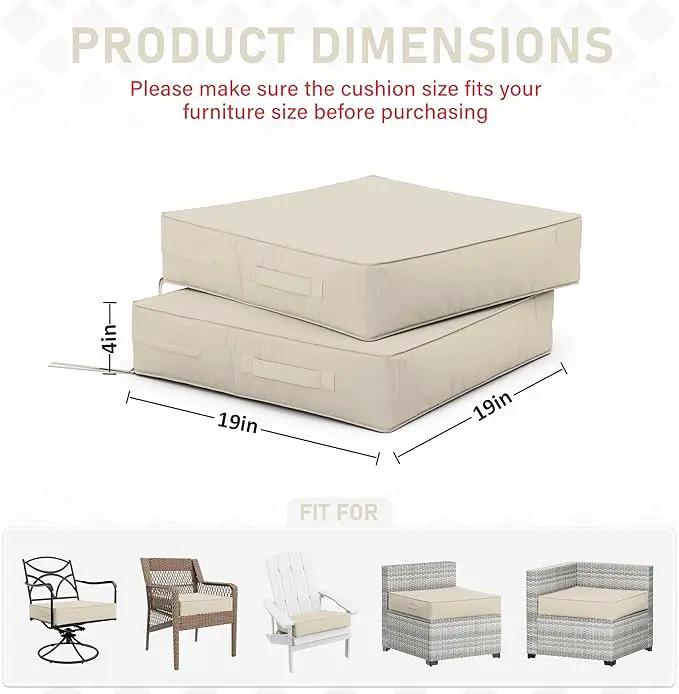 Patio Chair Cushions 19 X 19 X 4 Inch Waterproof Outdoor Seat Cushions for Patio Furniture, Outdoor Sofa Couch Pads with Ties & Handle, Set of 2, Cream by GreenHaven Gardens