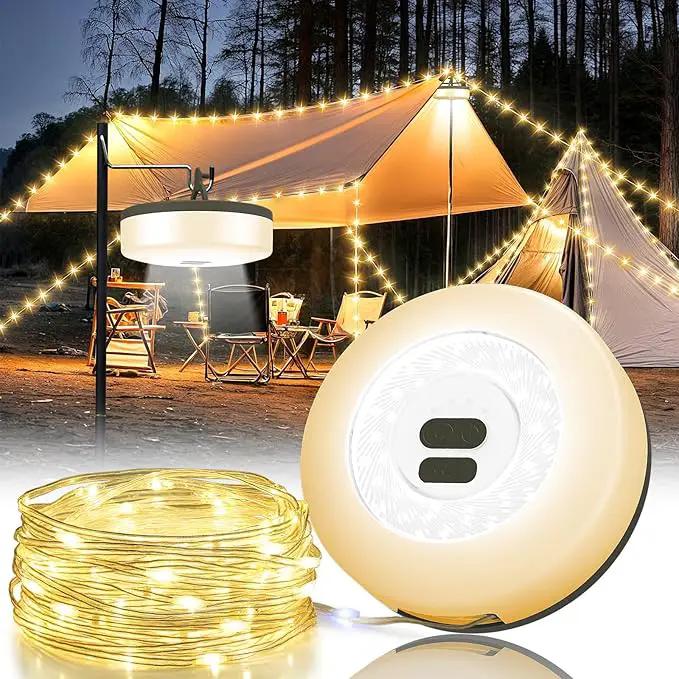 Camping String Lights, 4 in 1 Quick Storage 32.8FT Rechargeable Tent Lights with 6 Modes Hanging Waterproof Camp Lamp Camping Essentials for AwnTent Hiking Yard Garden Bedroom Festival -Warm White by GreenHaven Gardens