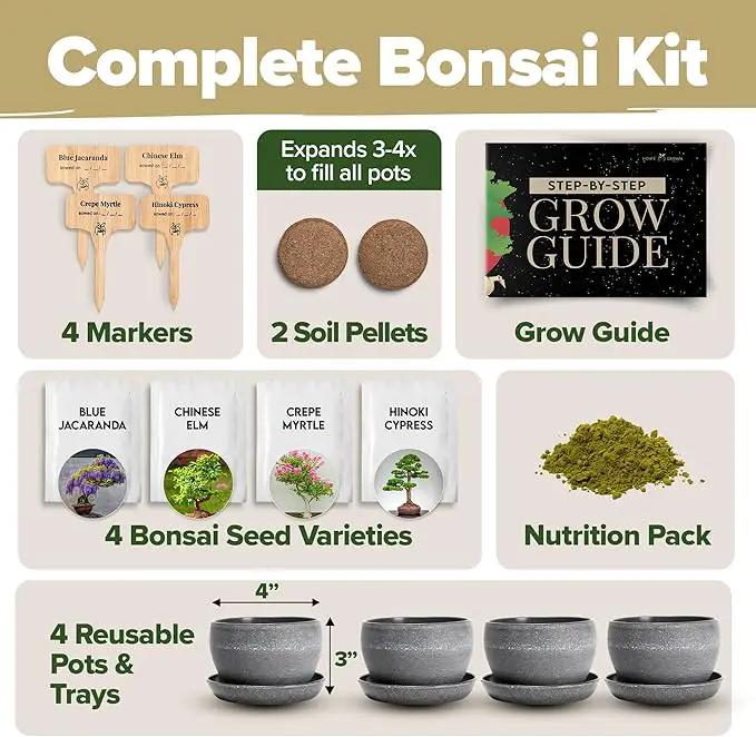 HOME GROWN Bonsai Tree Kit – Easy to Grow 4 Species of Bonsai w/Our Complete Plant Kit: Bonsai Pots & Peat Pellets Including a Bonus in-Depth Grow Guide - Great Gardening Gifts for Women and Men by GreenHaven Gardens