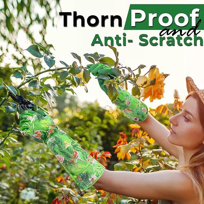 HANDLANDY Women Gardening Gloves, Thorn Proof Breathable Ladies Rose Pruning Long Gauntlet Floral Print Garden Yard Gloves, Gift for Gardeners (Green, L) by GreenHaven Gardens