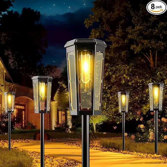 KINKAI Solar Walkway Lights Outdoor - 8 Pack Classic Pathway Light Waterproof Driveway Lamps Landscape Lighting with Filament Bulb for Outside Garden Lawn Patio Sidewalk Yard (Warm Light) by GreenHaven Gardens