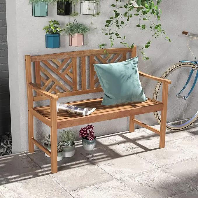 Giantex Outdoor Wooden Garden Bench - 2-Person Acacia Wood Loveseat with Armrests, Backrest, 800lbs Capacity, Patio Park Bench for Backyard, Front Porch Bench (Non-Foldable) by GreenHaven Gardens