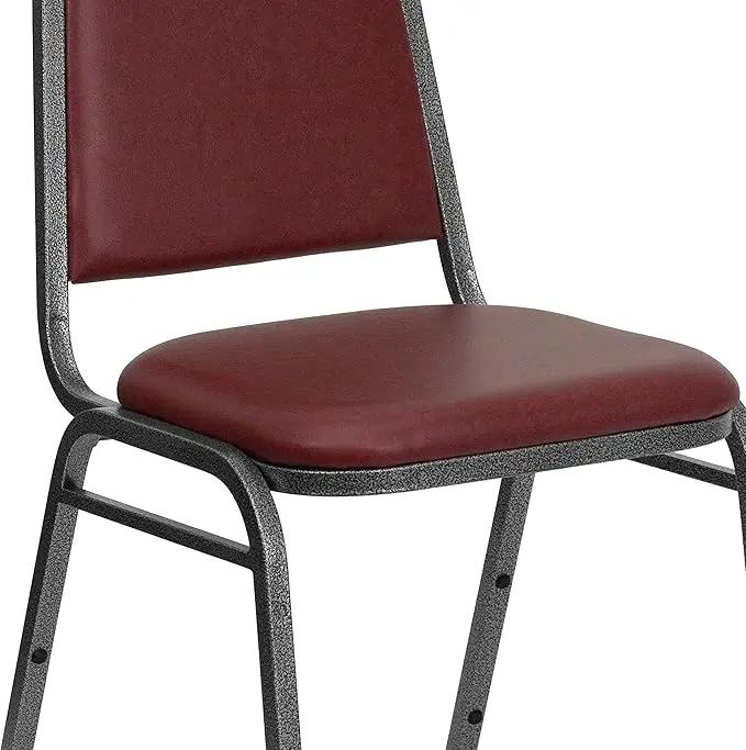EMMA + OLIVER Trapezoidal Back Vinyl Stackable Banquet Chair, Multipurpose Stacking Chair with Padded Seat and Back, Burgundy/Silver by GreenHaven Gardens