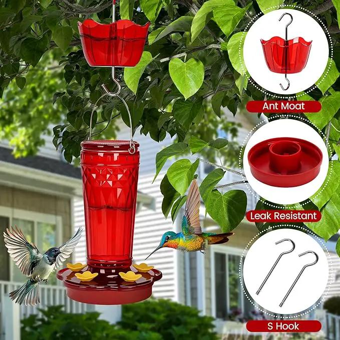 Hummingbird Feeder 2pack-14Ounces，5 Feeding Ports Glass Hummingbird feeders for Outdoors,Wide Mouth for Easy Filling/Cleaning，Hanging for Garden Backyard Decor, Includes Ant Moat (Red) by GreenHaven Gardens