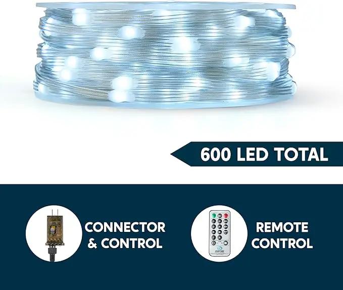 Joiedomi 600 LED Christmas Lights Outdoor,197 FT Cool White Christmas Tree Lights with 8 Modes Timer, PVC Clear Wire String Lights with Reel for Indoor Outdoor Holiday Xmas Eve Night Decorations by GreenHaven Gardens