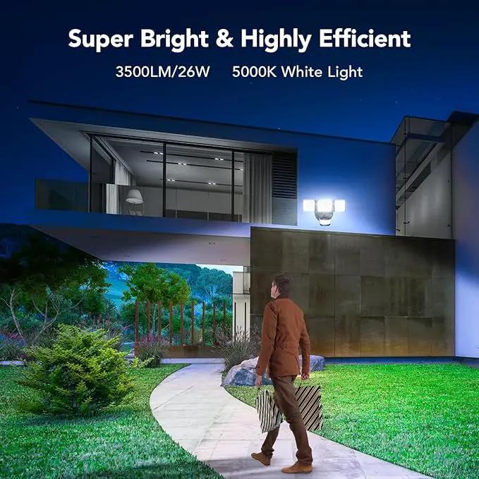 OREiN 3500LM/26W Flood Lights Outdoor, 240°/40FT Big Motion Sensor Outdoor Lights Dusk to Dawn Security Lights IP65 Waterproof 3 Modes for Outside 3500SQ.FT Front Door, Garage, Black (Hardwired) by GreenHaven Gardens