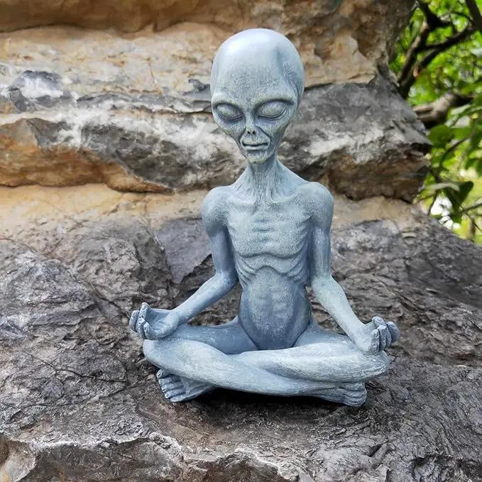Alien Statue, Meditation Yoga Alien Figure, 6.3" H Resin UFO Alien Sculpture for Home Indoor Outdoor Patio Lawn Yard Decor, Collectable Gift by GreenHaven Gardens