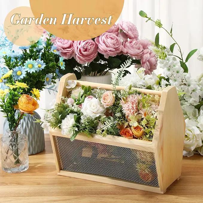 Garden Hod Harvest Basket Garden Harvesting Basket 12 x 10 x 7.5 Inch Pine and Metal Mesh Gardening Hod with Wood Handle for Flower Vegetable Fruit Gathering Supply Gift for Gardener by GreenHaven Gardens