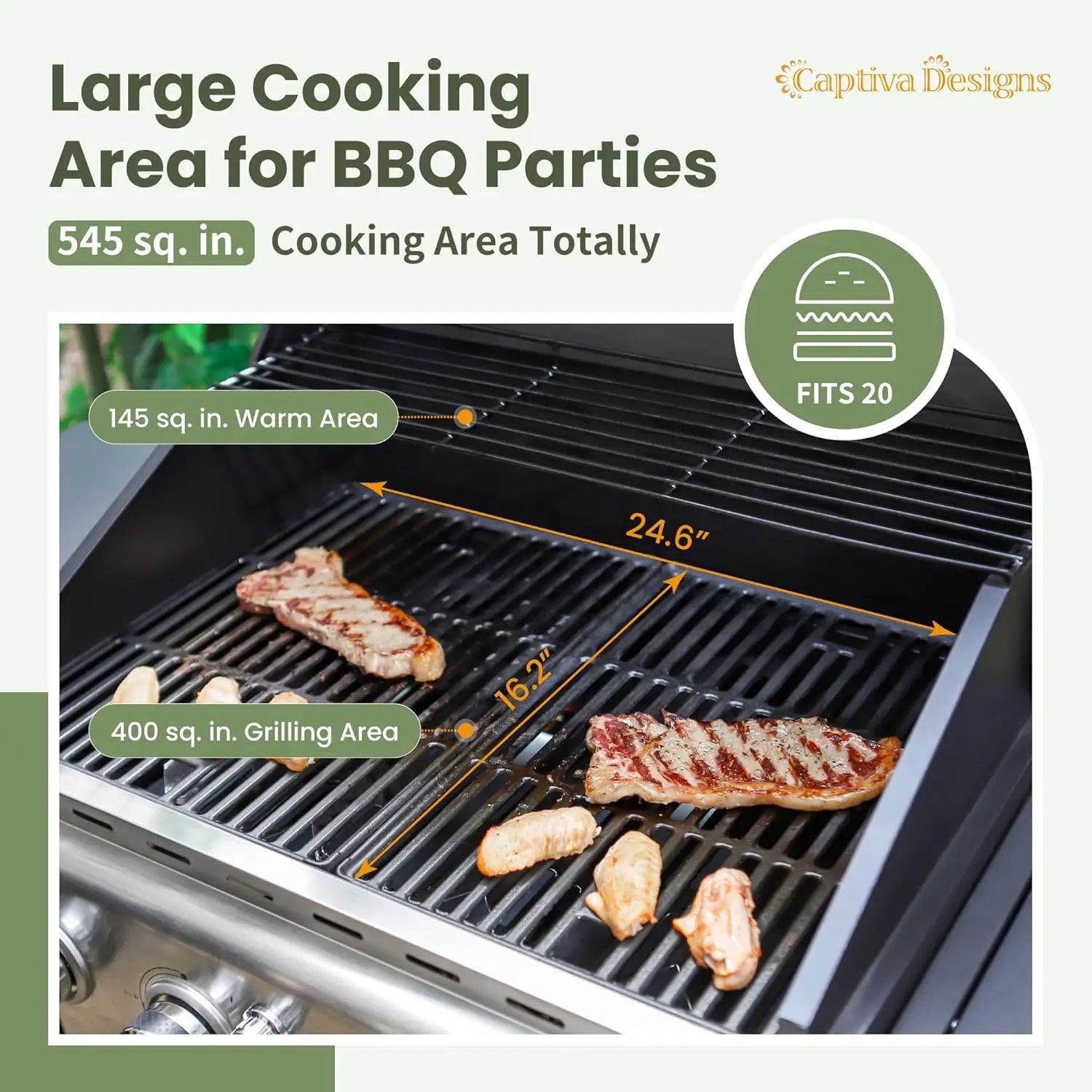 Captiva Designs 4-Burner Propane Gas BBQ Grill with Side Burner & Porcelain-Enameled Cast Iron Grates, 42,000 BTU Output Barbeque Grill for Outdoor Cooking Kitchen and Patio Backyard Barbecue, Blue by GreenHaven Gardens