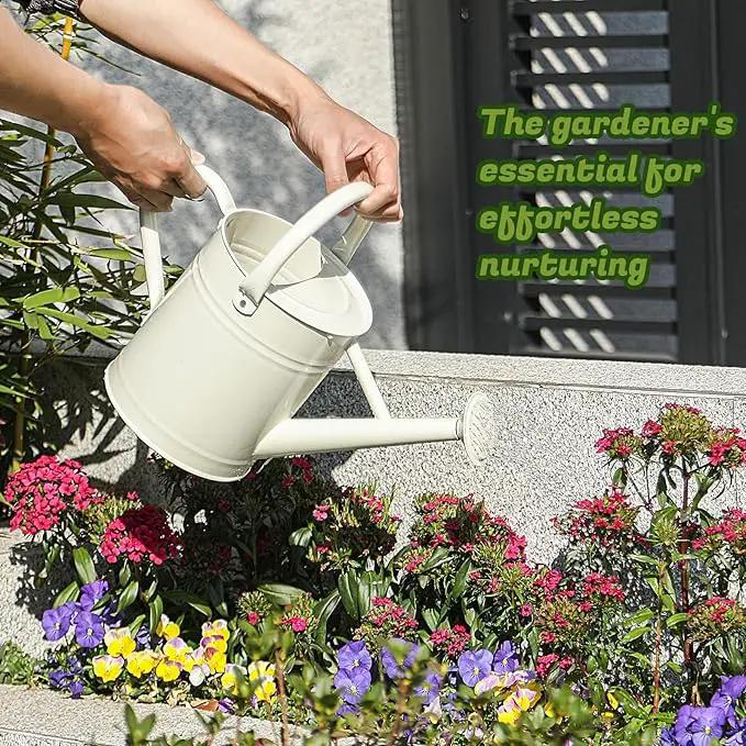1 Gallon Watering Can for Plants, Watering Cans for Indoor&Outdoor Gardening, Galvanized Steel Watering Pot with Removable Spout, Metal Water Can with Ergonomic Movable Handle(White) by GreenHaven Gardens