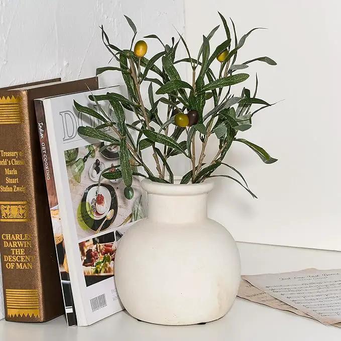 SIDUCAL Ceramic Rustic Farmhouse Vase | 6 Inch Pottery Decorative Boho Flower Vase for Home Decor, Table, Living Room, Bathroom Decoration, Shelf Decor, Mantel, Wedding, White by GreenHaven Gardens