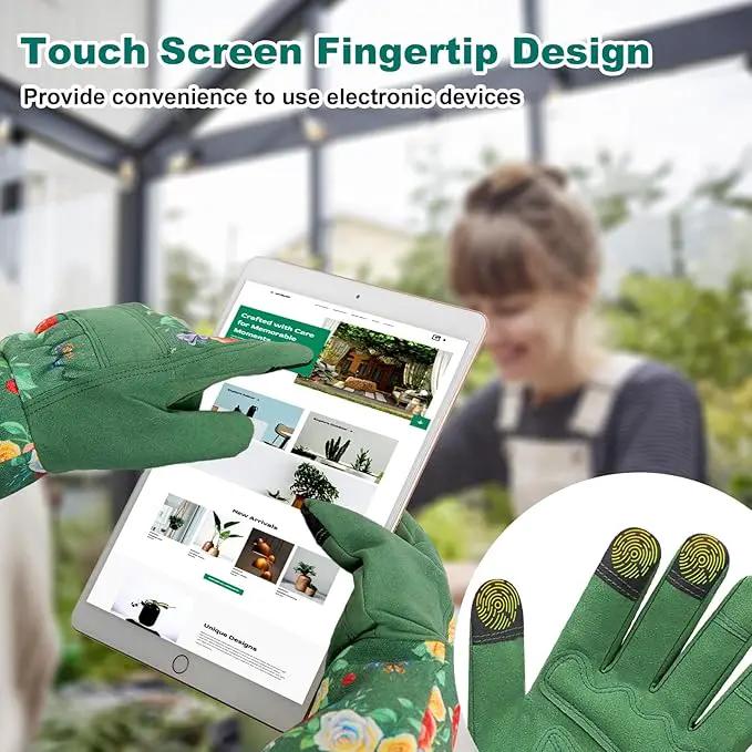 DLY Gardening Gloves,Leather Rose Gloves,Women's Long Gardening Glove for Garden Work and Yard Work,Durable and Comfortable(X-Large, Green by GreenHaven Gardens
