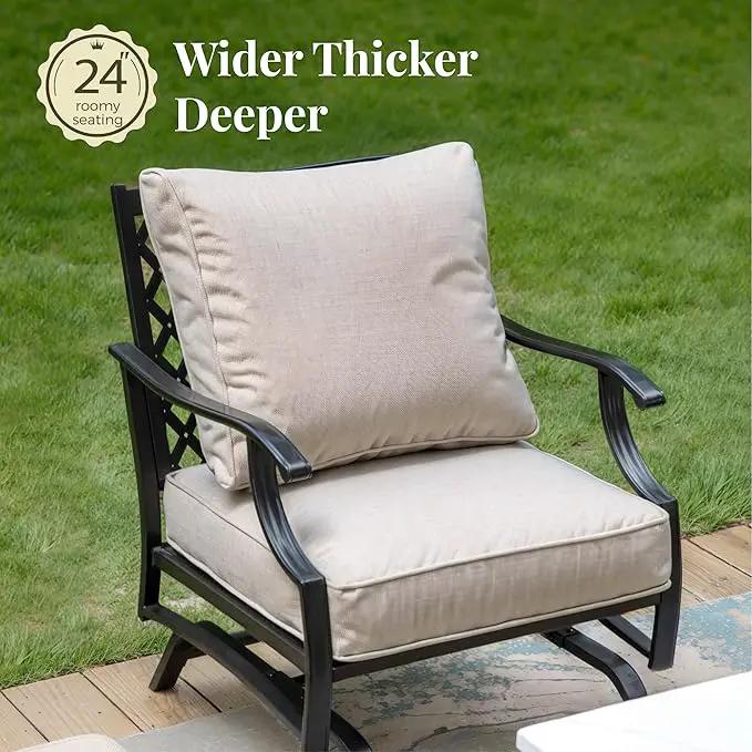 Patio Furniture Set with Fire Pit Table, 5 Pcs Metal Outdoor Conversation Set, 4 Rocking Chairs with 5.75" Extra Thick Cushion and 28" Fire Pit Table for Backyard Deck, Beige by GreenHaven Gardens