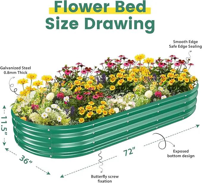 Galvanized Raised Garden Beds for Gardening - 72 x 36 x 12 inch Oval Metal Planter Boxes Above Ground Outdoor for Vegetables,Flowers,Herbs, Garden Container Green (1, 6X3X1FT) by GreenHaven Gardens
