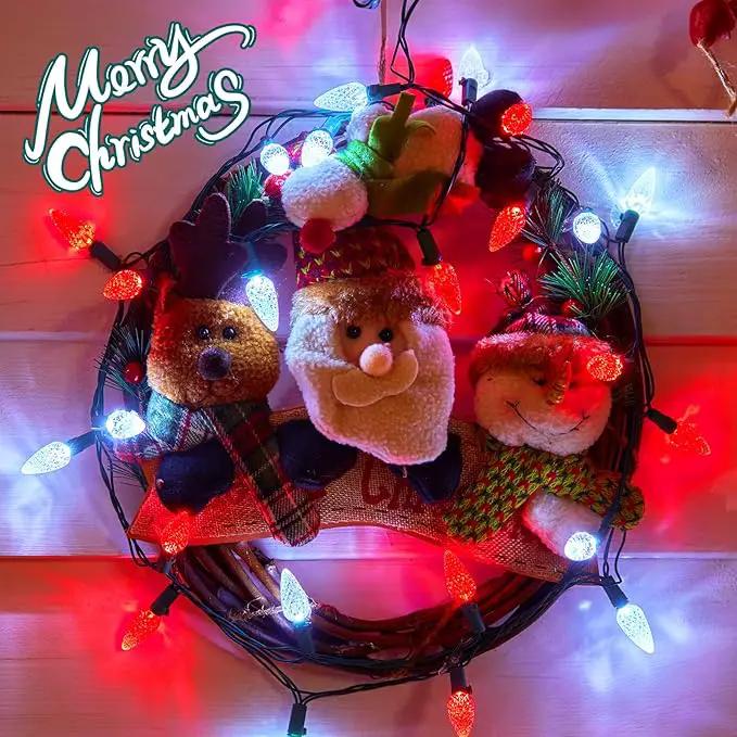 Brightown C6 LED Christmas String Lights - 2 Pack Each 20ft 60LED Battery Operated Strawberry String Lights with Timer and 8 Light Modes for Christmas Trees Wreaths, Indoor Xmas Decor, Red and White by GreenHaven Gardens