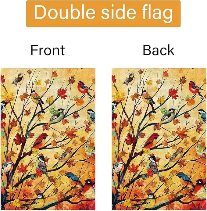 Louise Maelys Welcome Fall Garden Flag 12x18 Double Sided, Small Burlap Autumn Maple Tree Birds Thanksgiving Outside Outdoor House Yard Decor by GreenHaven Gardens