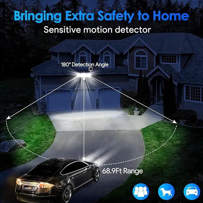 Energetic Solar Outdoor Lights, 1800LM 192 LED Security Motion Sensor Outdoor Lights with Remote Control, IP65 Waterproof Floodlight, 3 Head Motion Detected Spotlight for Garage, Pack of 2 (White) by GreenHaven Gardens