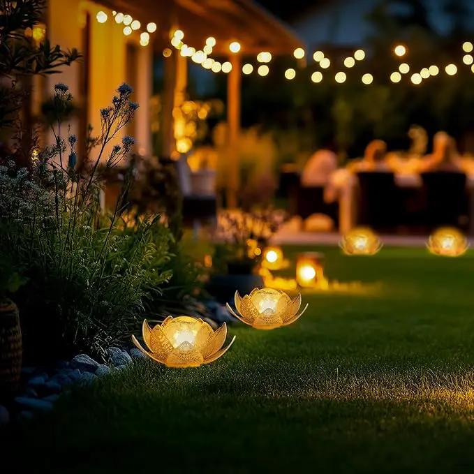 Solar Lights Outdoor Waterproof Lotus Flower Metal Yard Art Decoration Crackle Globe Glass Solar Lamp Garden Decor for Outside, Flowerbed Lawn Patio Porch Pathway Pond Decorations by GreenHaven Gardens