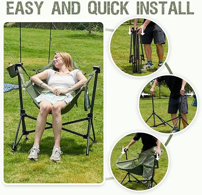 Portal Hammock Camping Chair, Portable Outdoor Swinging Chairs, Rocking Chair for Adults with Adjustable Back and Height for Lawn, Backyard, Patio, Supports 400 lbs, Breathable Mesh High Back, Green by GreenHaven Gardens