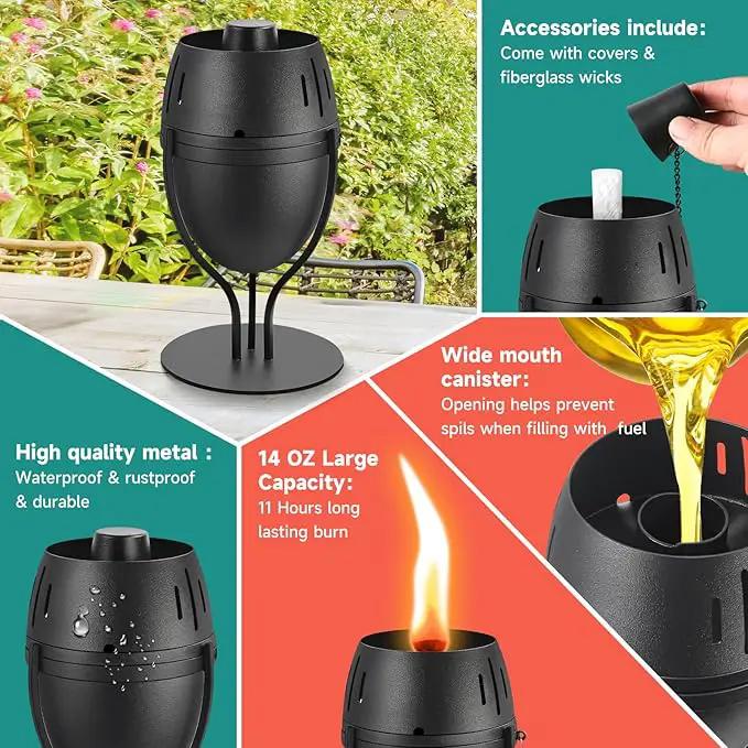 4 Pack Metal Table Top Torches, 14 oz Citronella Torches for Outside, Refillable Flame Light Torch, Decorative Tabletop Lantern for Yard, Patio, Deck, Garden, Party, Landscape by GreenHaven Gardens