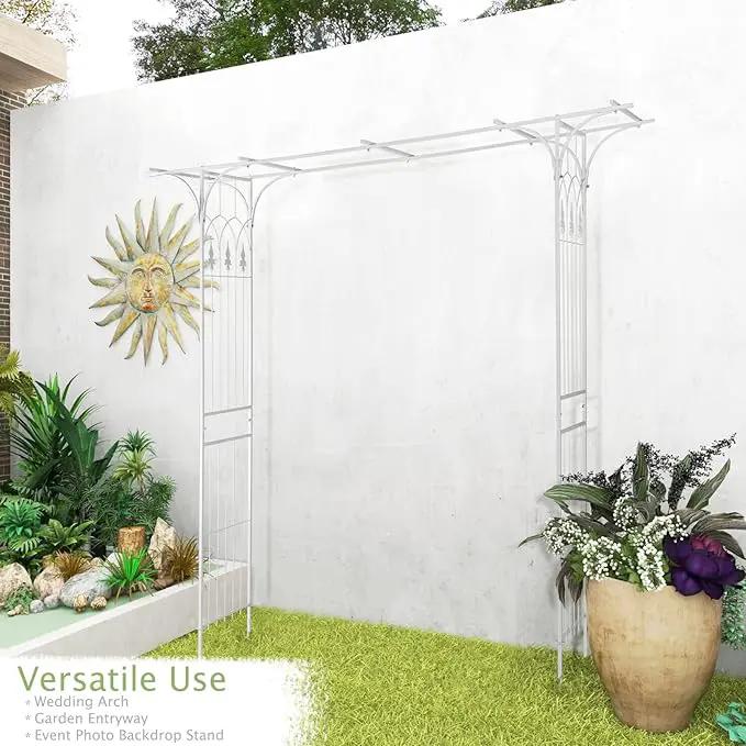 VINGLI Garden Arbor, Arch Archway for Wedding Ceremony Party, Steel Garden Trellis for Plant Climbing, Christmas Garden Decorations Pergola for Garden, Backyard, Lawn (White) by GreenHaven Gardens