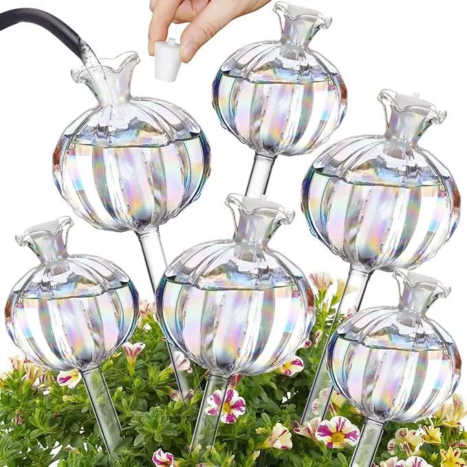 NiHome Cactus-Shaped Glass Plant Self-Watering Globes 6-Pack, Glass Waterer Stakes for Potted Plants, Automatic Mini Irrigation System, Adorable Gardening Tool (Iridescent, 3 Large + 3 Medium) by GreenHaven Gardens