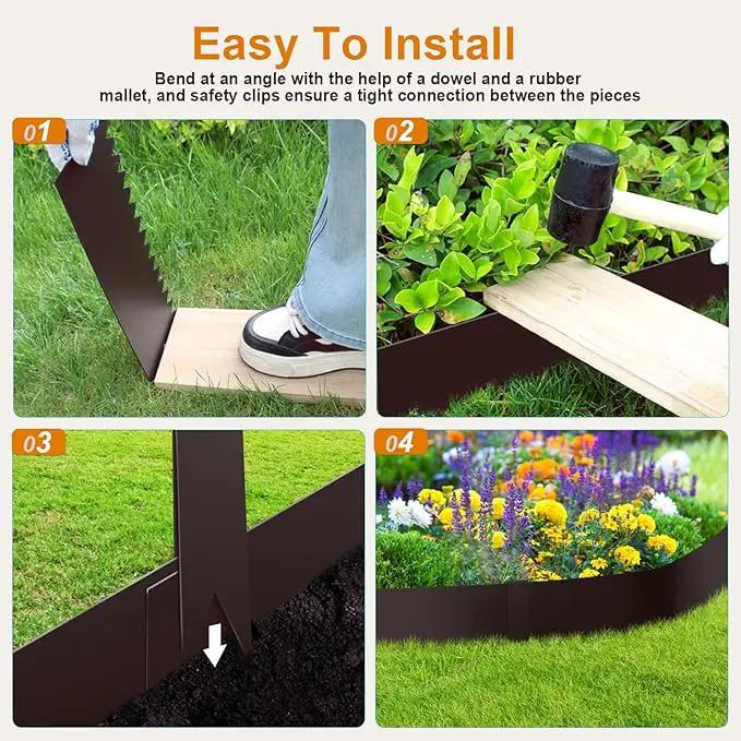 40" L x 6" H Metal Landscape Edging, Heavy Duty Galvanized Steel Garden Edging,6 Pack Steel Landscape Edging with Clips for Lawn, Flower Bed, Yard (Brown) by GreenHaven Gardens