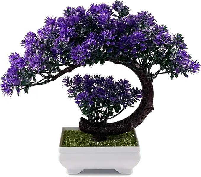 Small Artificial Plants Greenery Desktop Bonsai - Purple Plastic Fake Plants for Home Decor Indoor Bookshelf Office Desk Bathroom Room Decor, Tall 8.5" by GreenHaven Gardens