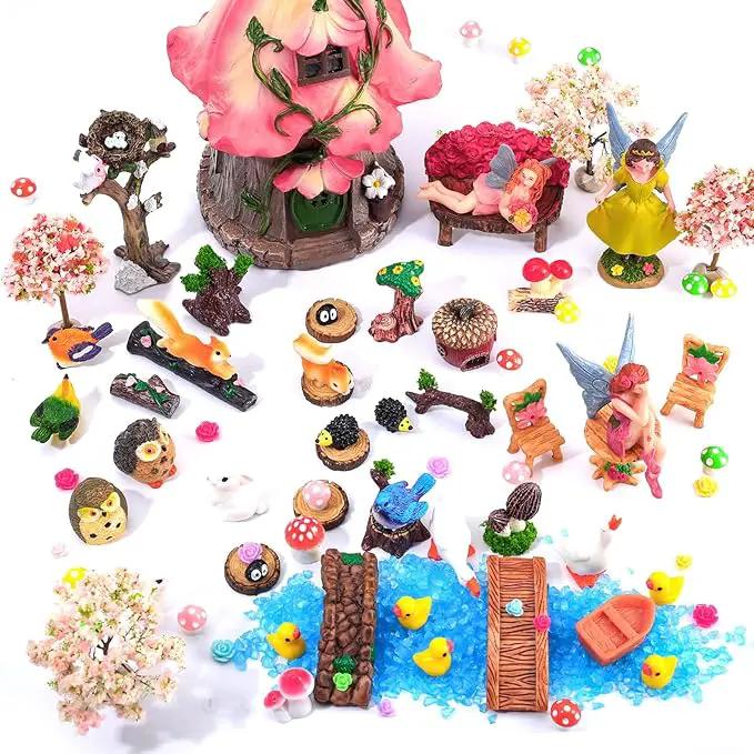 93 Pcs Fairy Garden House Resin Accessories Fairy Elves Kit Miniature Fairy Figurines Ornaments Fairy Animals Decor Outdoor for DIY Dollhouse by GreenHaven Gardens